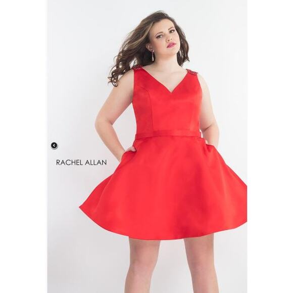 Rachel ALLAN 4814 Curves Fit & Flare Cocktail Mini Skirt Dress Size 22 Red - Picture 1 of 5